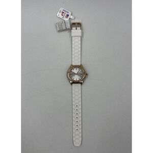 Claires Watch Womens White Rose Gold Rubber Band Crystal Simulated Diamond New